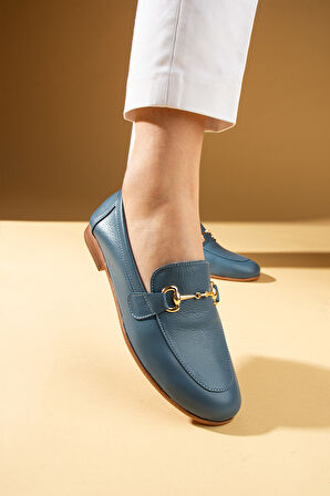 Pembe Potin Hakiki Deri Gold Tokalı Rahat Kalıp Kadın Babet 017-075-25