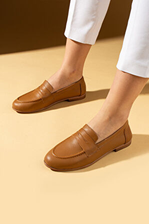 Pembe Potin Hakiki Deri Rahat Kalıp Kadın Babet 017-078-25