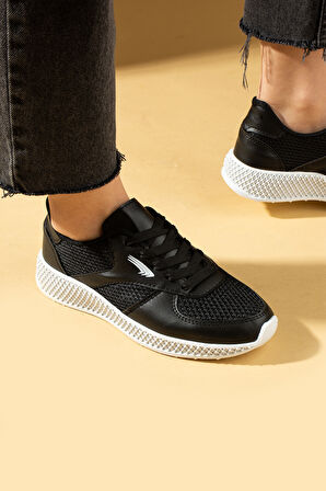 Pembe Potin Fileli Rahat Taban Bağcıklı Comfort Kadın Sneaker 001-1313-25