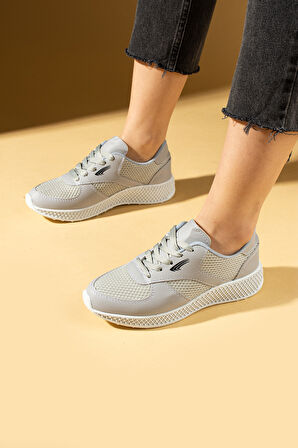 Pembe Potin Fileli Rahat Taban Bağcıklı Comfort Kadın Sneaker 001-1313-25