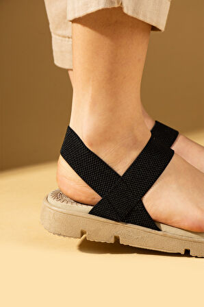 Pembe Potin Rahat Taban Lastik Bantlı Kadın Sandalet 020-740-25