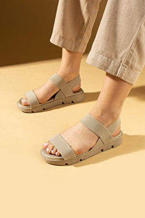 Pembe Potin Rahat Taban Lastik Bantlı Kadın Sandalet 020-740-25