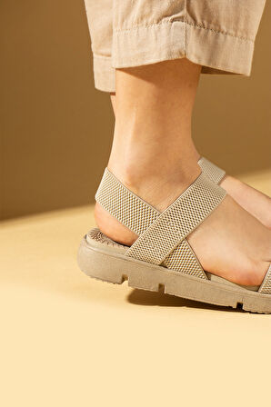 Pembe Potin Rahat Taban Lastik Bantlı Kadın Sandalet 020-740-25