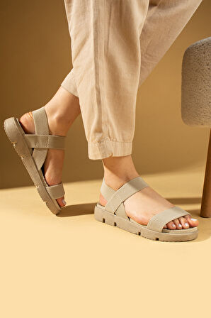 Pembe Potin Rahat Taban Lastik Bantlı Kadın Sandalet 020-740-25