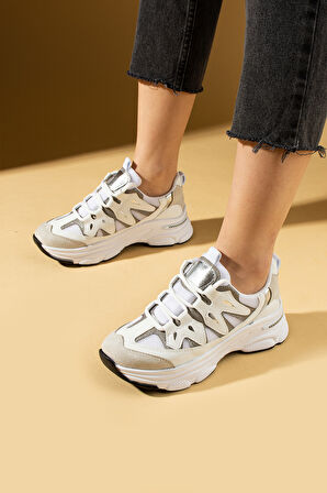 Pembe Potin Bağcıklı Rahat Taban Kadın Sneakers 36-873-25
