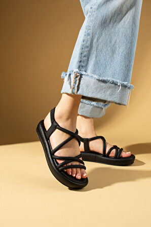 Pembe Potin Yumuşak Bantlı Hafif Taban Lastikli Kadın Sandalet 59-708-25