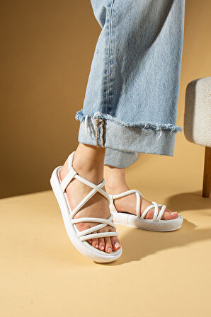 Pembe Potin Yumuşak Bantlı Hafif Taban Lastikli Kadın Sandalet 59-708-25