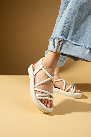 Pembe Potin Yumuşak Bantlı Hafif Taban Lastikli Kadın Sandalet 59-708-25