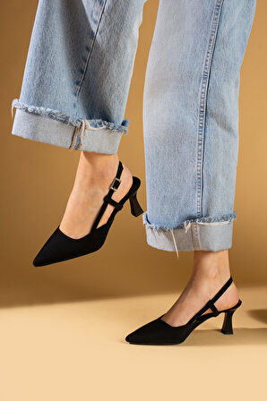 Pembe Potin Sivri Burun Kadeh Topuklu Slingback Kadın Ayakkabı 71-531-25Saten