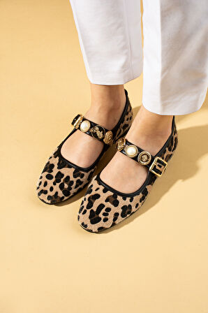 Pembe Potin İncili Tokalı Rahat Taban Kadın Babet 57-40-25Süet