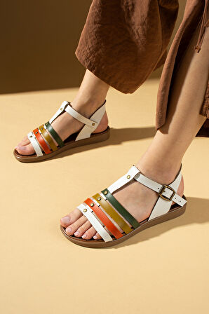 Pembe Potin İnce Bantlı Zımba Detaylı Tokalı Kadın Sandalet 51-201-25Garni