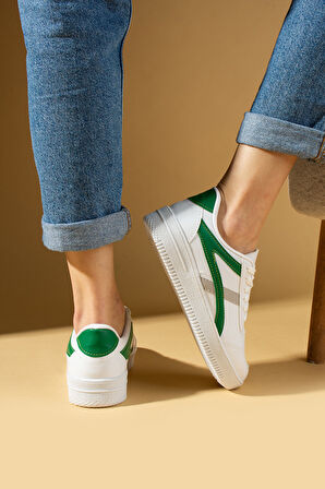 Pembe Potin Bağcıklı Air Taban Kadın Sneakers 001-1002-25ByeşilGri