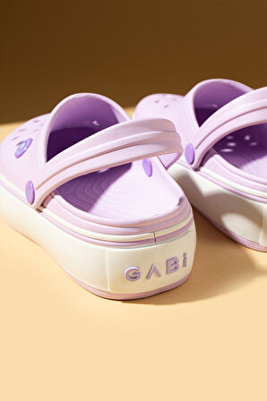 Pembe Potin Beyaz Şeritli Yüksek Taban Comfort Eva Kadın Sandalet 011-812-25