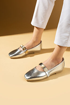 Pembe Potin İnci Detaylı Tek Bantlı Rahat Taban Kadın Babet 81-160-25