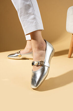 Pembe Potin İnci Detaylı Tek Bantlı Rahat Taban Kadın Babet 81-160-25