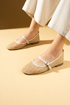 Pembe Potin Küt Burunlu Fileli Toka Detaylı Rahat Taban Kadın Babet 008-008-25File