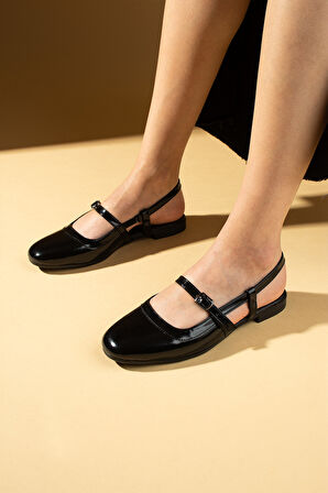 Pembe Potin  Arkası Açık Tokalı Rahat Kalıp Kadın Babet 018-019-25Rugan