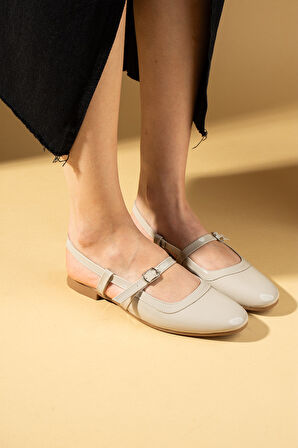 Pembe Potin  Arkası Açık Tokalı Rahat Kalıp Kadın Babet 018-019-25Rugan