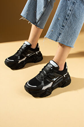 Pembe Potin Kalın Taban Bağcıklı Fileli Kadın Sneakers 89-040-25