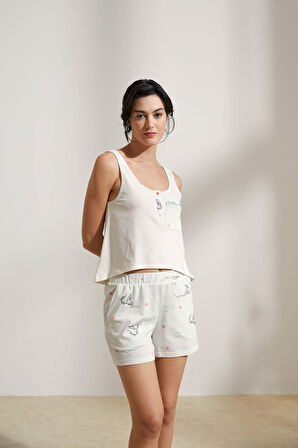 Kadın Pamuklu Patlı Kalın Askılı Atlet Pijama Üstü