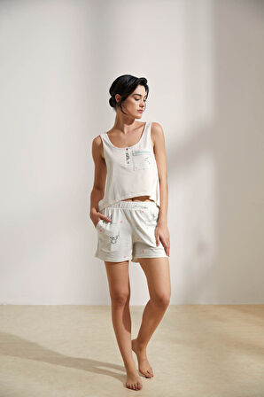 Kadın Pamuklu Patlı Atlet Şortlu Pijama Takımı