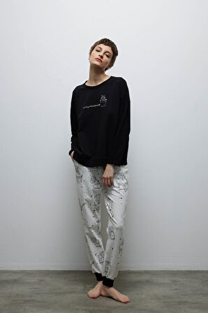 Kadın Pamuklu Uzun Kollu Pijama Takımı