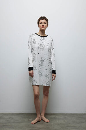 Kadın Pamuklu Uzun Kollu Gecelik