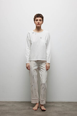 Kadın Pamuklu Uzun Kollu Pijama Takımı