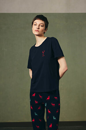 Kadın Pamuklu Kısa Kollu Pijama Üstü