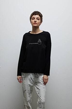 Kadın Pamuklu Uzun Kollu Pijama Üstü