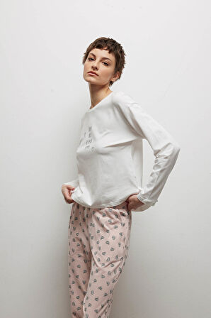 Kadın Pamuklu Uzun Kollu Pijama Üstü