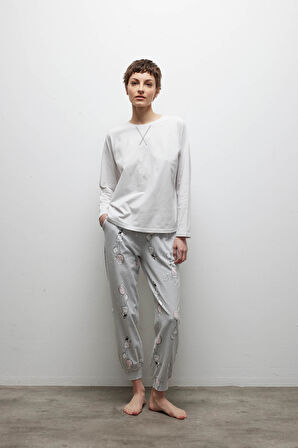 Kadın Pamuklu Reglan Uzun Kollu Pijama Üstü