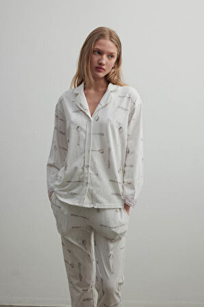 Kadın Pamuklu Uzun Kollu Dantel Detaylı Gömlek