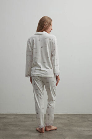 Kadın Pamuklu Uzun Kollu Dantel Detaylı Gömlek