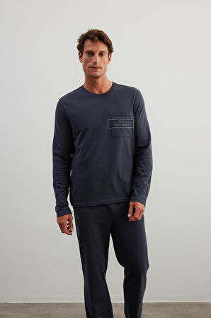 Erkek Pamuklu Uzun Kollu Cepli Pijama Üstü