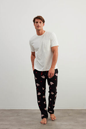 Erkek Pamuklu Kısa Kollu Uzun Pijama Takımı