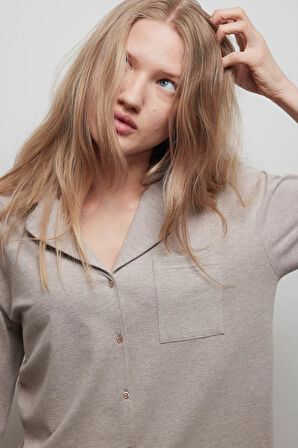 Kadın Pamuklu Uzun Kollu Gömlek Pijama Üstü