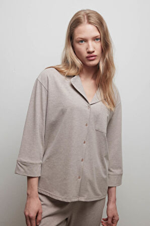 Kadın Pamuklu Uzun Kollu Gömlek Pijama Üstü