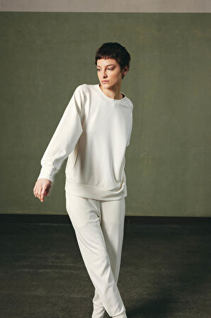 Kadın Soft Touch Uzun Kollu Kesik Detaylı Sweatshirt
