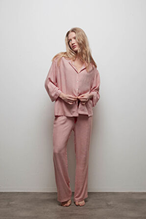 Kadın Viskon Dokuma Uzun Kollu Gömlek