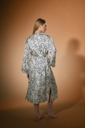 Kadın Vegan Dokuma Yırtmaç Detaylı Kimono