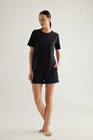 Kadın Pamuklu Kısa Kollu Şortlu Takım