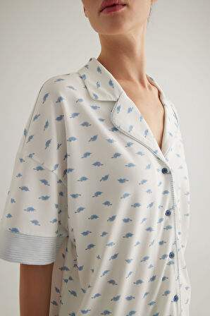 Kadın Pamuklu Gömlek Yaka Pijama Üstü