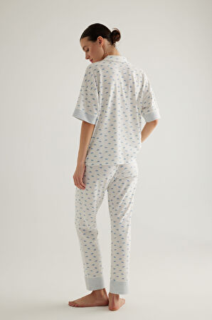 Kadın Pamuklu Gömlek Yaka Pantolon Pijama Takımı