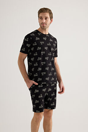 Erkek Pamuklu Kısa Kollu Şortlu Pijama Takımı