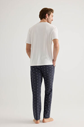 Erkek Pamuklu Kısa Kollu Uzun Pijama Takımı