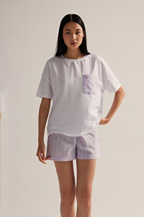 Kadın Pamuklu Kısa Kollu Pijama Üstü