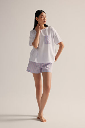 Kadın Pamuklu Kısa Kollu Pijama Üstü