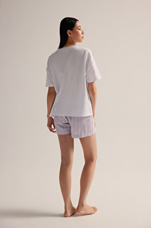 Kadın Pamuklu Kısa Kollu Pijama Üstü