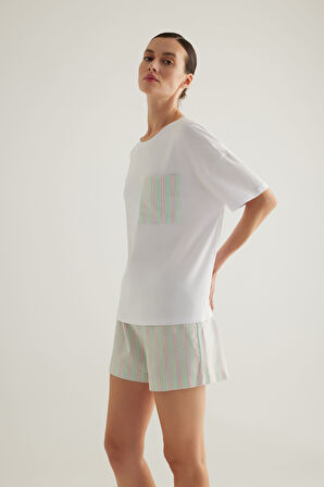 Kadın Pamuklu Kısa Kollu Pijama Üstü